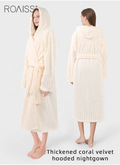 roaiss 2 Piece Bath Set for Women and Men Thicken Absorbent Bathrobe and Bath Towel in Striped Pattern Coral Fleece Sleepwear Autumn Winter Ladies Lightweight Soft Non Shedding Robe with Hood  - Image 4