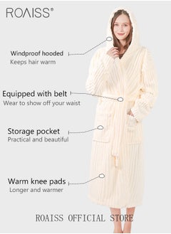 roaiss 2 Piece Bath Set for Women and Men Thicken Absorbent Bathrobe and Bath Towel in Striped Pattern Coral Fleece Sleepwear Autumn Winter Ladies Lightweight Soft Non Shedding Robe with Hood  - Image 3