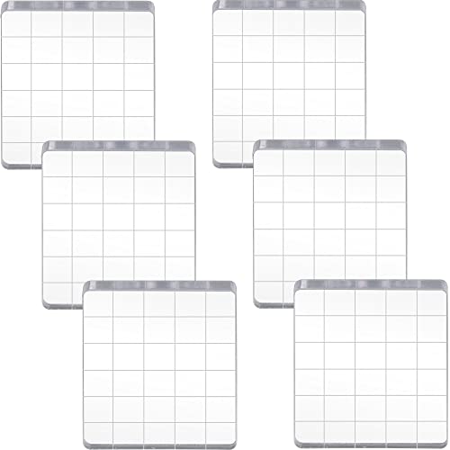 IFAMIO 6 Pieces Stamp Block Clear Acrylic Stamping Blocks Tools Set with Grid Lines for DIY Crafts Scrapbooking Card Making Ornaments Stamping Projects - Image 1