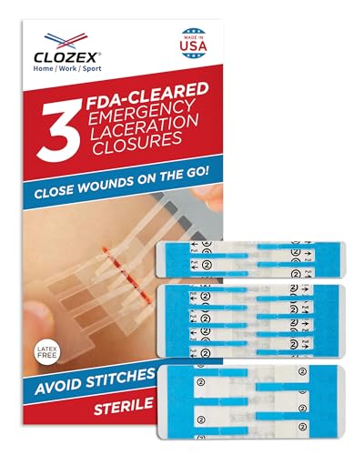 Clozex Emergency Laceration Closures Repair Wounds Without Stitches FSA HSA Eligible Skin Closure Device for 3 Individual Wounds Or Combine for Total Length of 4 14 Inches