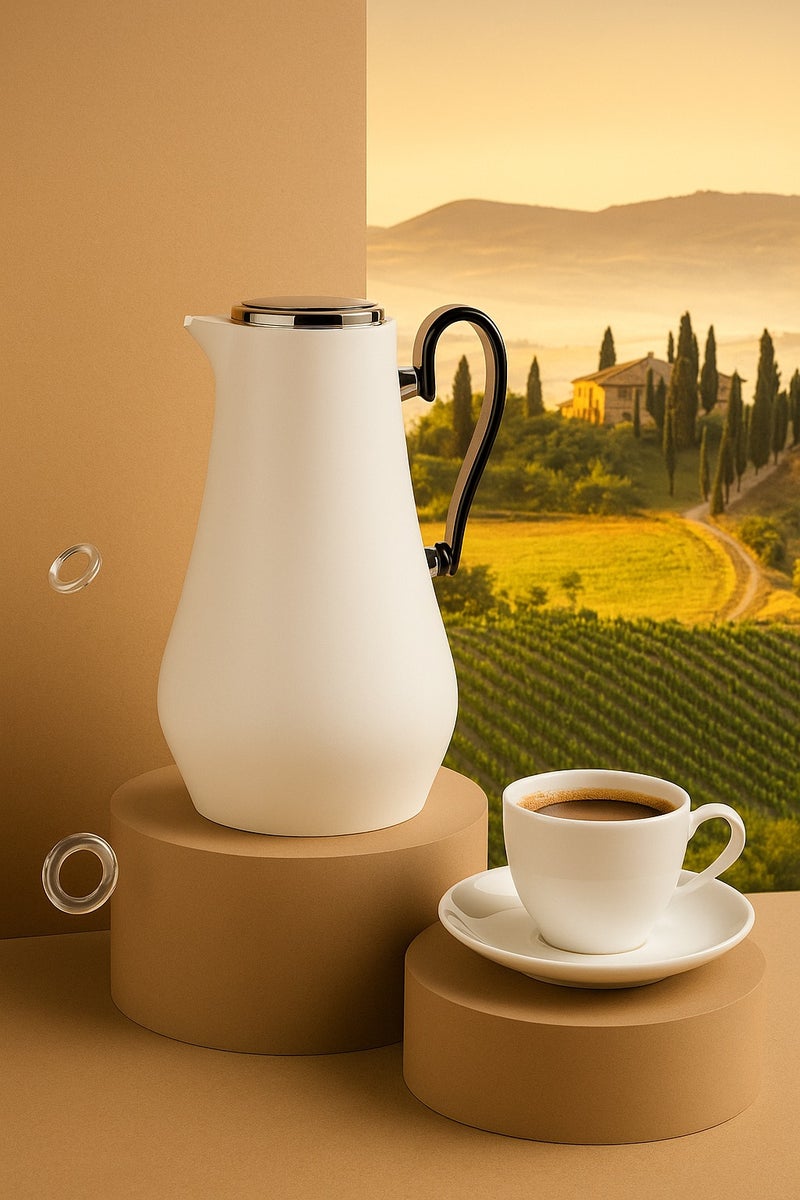 غزال ترمس شاي/قهوة بلاستيكي سعة 1 لتر أبيض/أسود بزجاج بوري سيليكات - Image 2