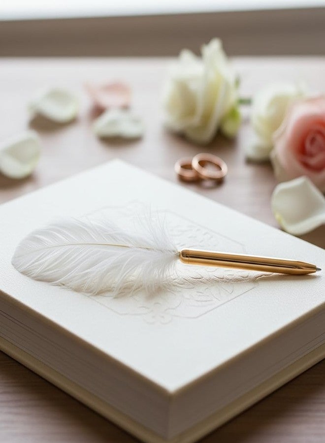 Tustao White Feather Pen, Feather Ballpoint Pen Black Inks Pen Wedding Signing Pen Refillable Ballpoint Pen for School Writing,Signatures Pens and Refills Ballpoint Pens - Image 3