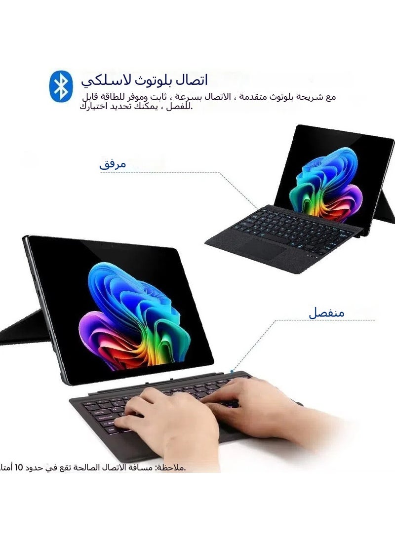 General Arabic and English keyboard for Microsoft Surface Pro 11/X/10/9/8, 7-color keycap letter backlit Bluetooth wireless detachable keyboard with magnetic pen slot  - Image 3