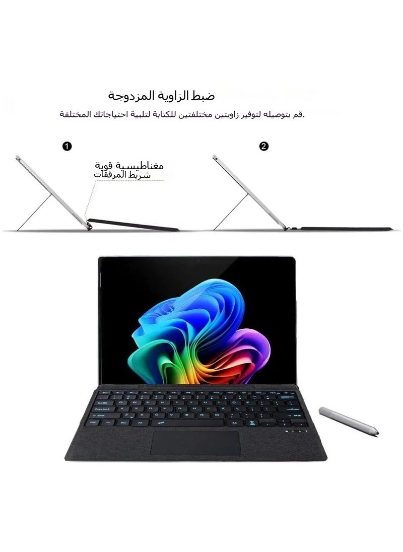 General Arabic and English keyboard for Microsoft Surface Pro 11/X/10/9/8, 7-color keycap letter backlit Bluetooth wireless detachable keyboard with magnetic pen slot  - Image 4