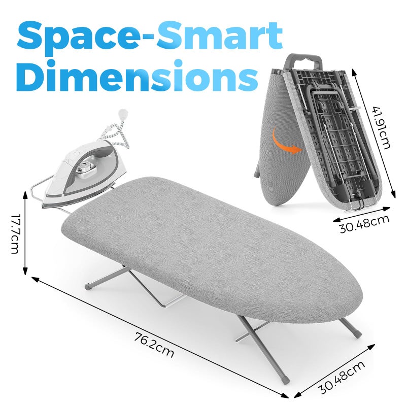 KINGBOARD Tabletop Ironing Board, Small Ironing Boards with Iron Rest, Folding Iron Board, Extra Thick Cover, Portable Tabletop Ironing Board with Non-Slip Feet, 30x12 Grey - Image 4