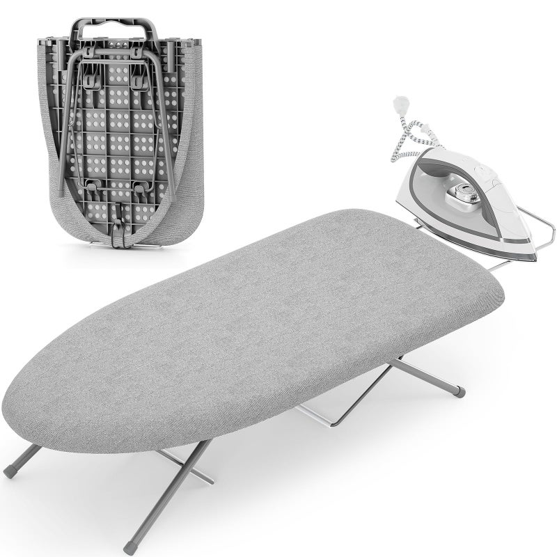 KINGBOARD Tabletop Ironing Board, Small Ironing Boards with Iron Rest, Folding Iron Board, Extra Thick Cover, Portable Tabletop Ironing Board with Non-Slip Feet, 30x12 Grey - Image 1