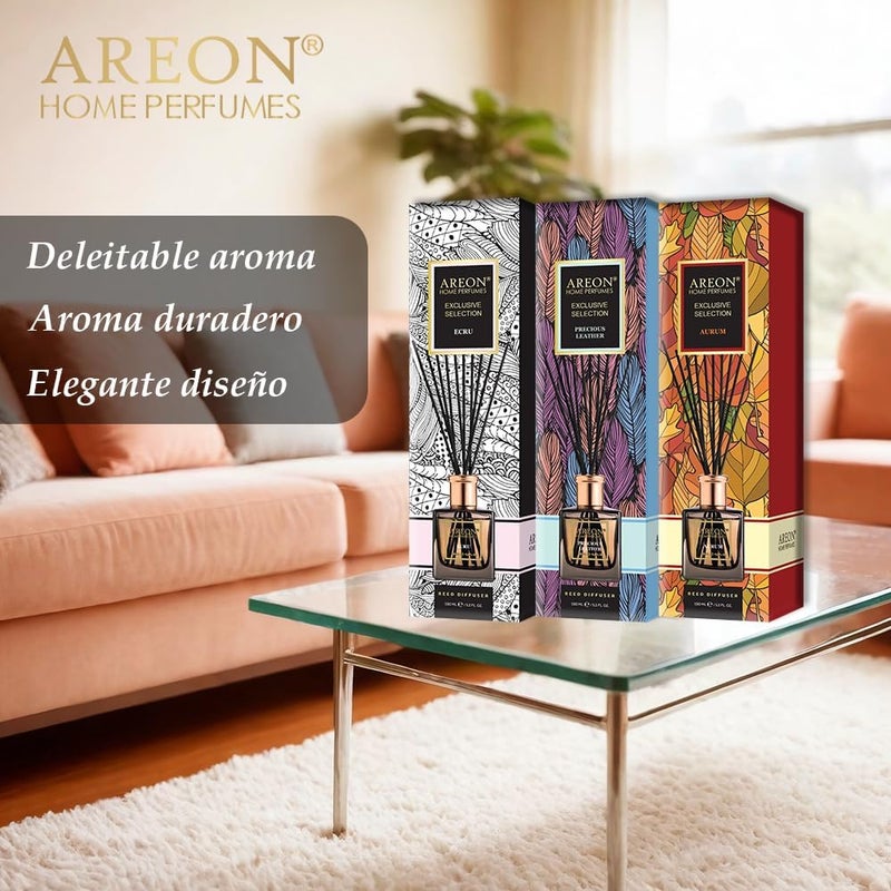 موزع عطر منزلي Areon بقصب الروطان 150 مل فاخر 10 أعواد قصب - العنبر الذهبي - Image 3