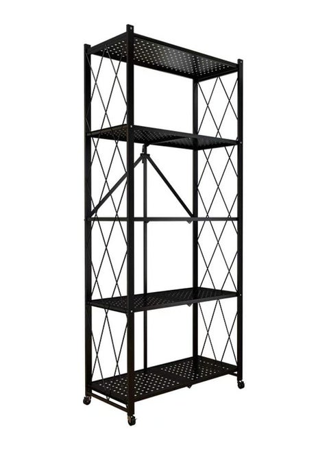 5 Layer Folding Storage Rack Home Storage Foldable Kitchen Display Rack Shelf with Wheels Kitchen Organizer Shelf