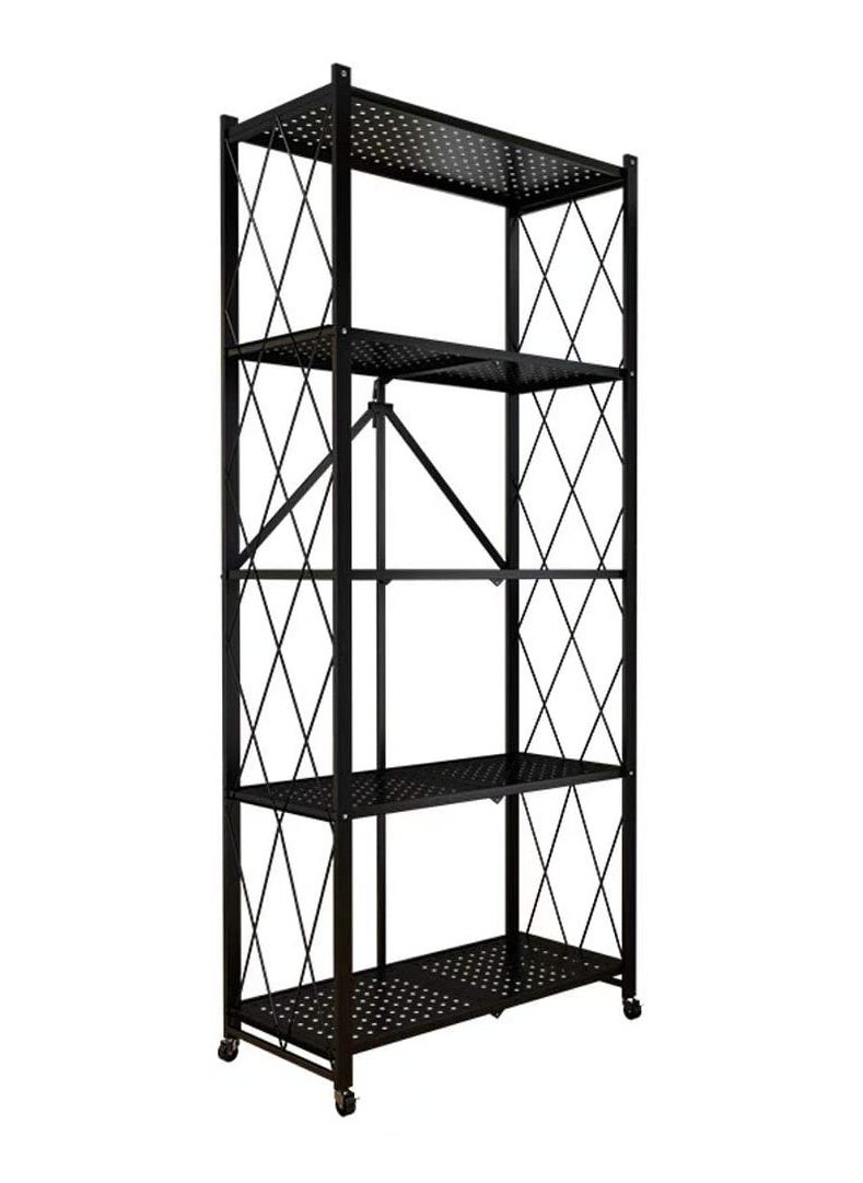 DubaiGallery - 5 Layer Folding Storage Rack Home Storage Foldable Kitchen Display Rack Shelf with Wheels Kitchen Organizer Shelf - Image 1