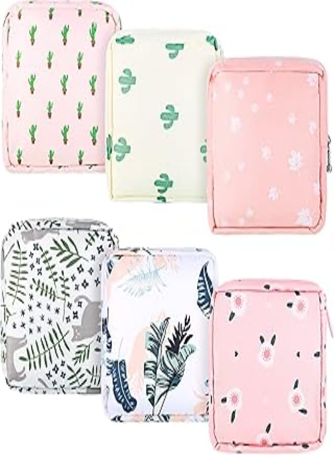 Sanwuta 6 Pieces Sanitary Napkin Storage Bag Menstruation First Period Pouch Tampon Pouches for Girls Pad and Tampon Holder Portable Pad Travel Bag Tampons Collect Bag for Teen Girls Women Ladies 