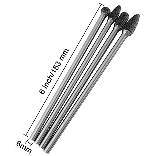 Wolfride 4pcs Long Shank Tungsten Carbide Burr Set 6mm Shank Die Grinder Burr Set for Metal 6-Inch Length - Image 2