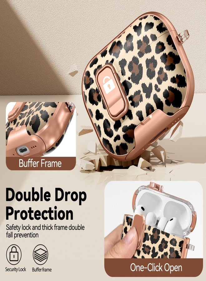 Polislime for AirPods Pro 3 Case 2025, with Safty Lock & Phone Stand for Floral AirPods Pro 3 Generation Case Cover for Women Girly, iPod Pro 3 Case with Keychain & Cleaner Kit - Leopard Print - Image 3