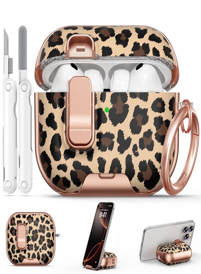 Polislime for AirPods Pro 3 Case 2025, with Safty Lock & Phone Stand for Floral AirPods Pro 3 Generation Case Cover for Women Girly, iPod Pro 3 Case with Keychain & Cleaner Kit - Leopard Print - Image 1