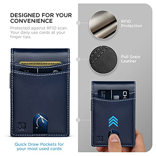 SERMAN BRANDS Mens Money Clip Wallet. RFID Blocking Slim Front Pocket Wallets for Men, Full Grain Leather RFID Minimalist Card Holder (Atlantic Blue Navigator) - Image 4