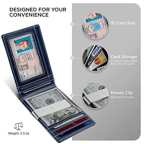 SERMAN BRANDS Mens Money Clip Wallet. RFID Blocking Slim Front Pocket Wallets for Men, Full Grain Leather RFID Minimalist Card Holder (Atlantic Blue Navigator) - Image 5