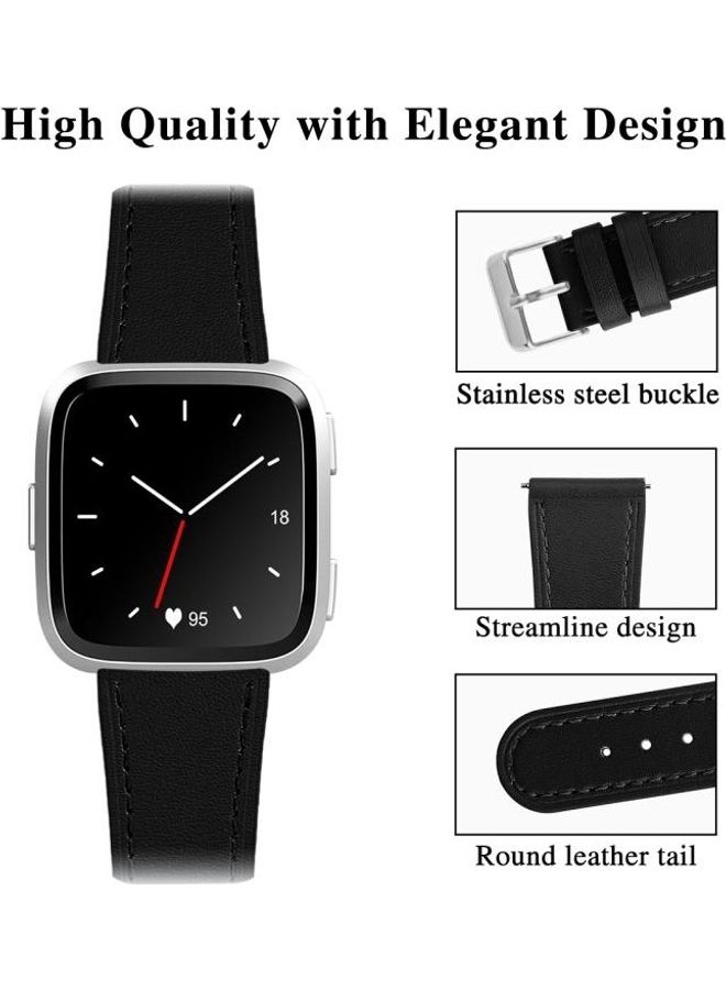 BGM Lite Leather Strap with Round Tail Buckle For Fitbit Versa 2 / Fitbit Versa Black - Image 4