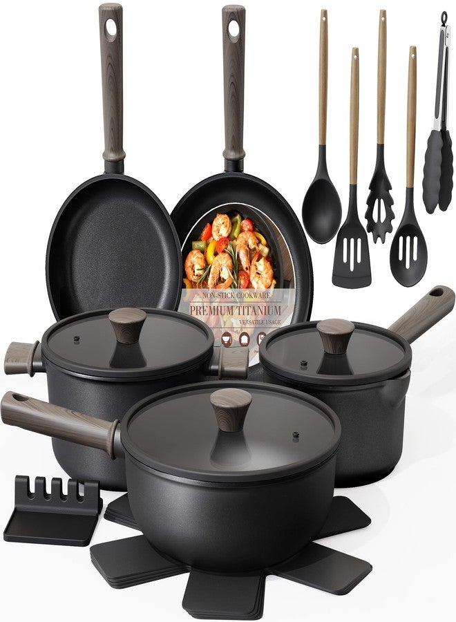 Astercook 19 Pcs Pots and Pans Set Non Stick, Black Titanium Induction Kitchen Cookware Sets, Non toxic Healthy Non Stick Kitchen Cooking Set with Frying Pans Set, PFAS PTFE PFOA PFOS Free - Image 1