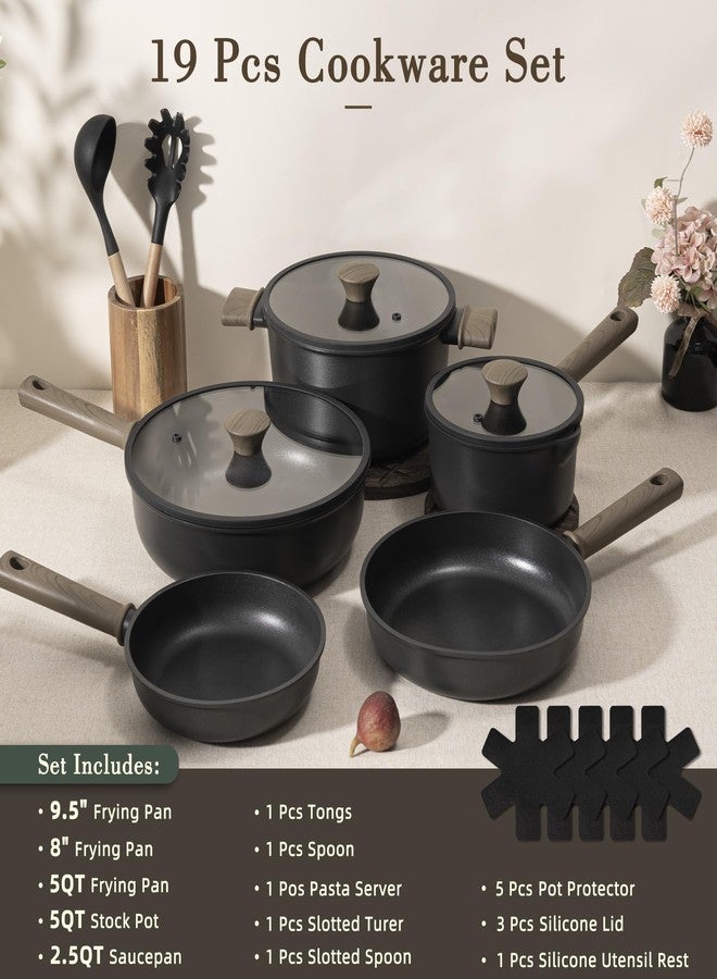 Astercook 19 Pcs Pots and Pans Set Non Stick, Black Titanium Induction Kitchen Cookware Sets, Non toxic Healthy Non Stick Kitchen Cooking Set with Frying Pans Set, PFAS PTFE PFOA PFOS Free - Image 2
