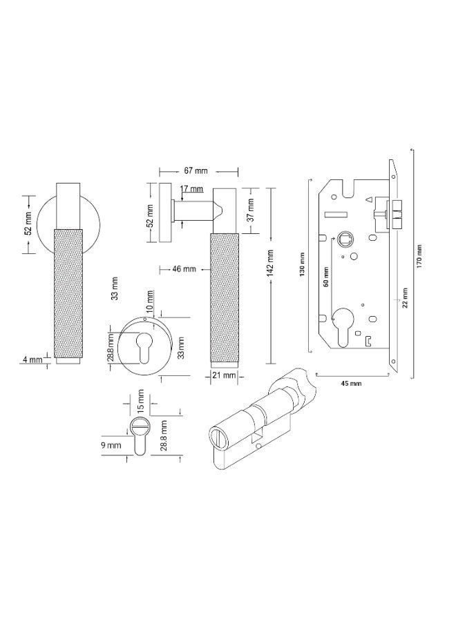 CINCINNO Levitas Premium Aluminium Door Lock Set – Complete Door Handle Kit with Lock Body, Cylinder, Escutcheon, Striker Plate, Keys –Secure&Stylish for Home and Office Doors (Matt Black)  - Image 2