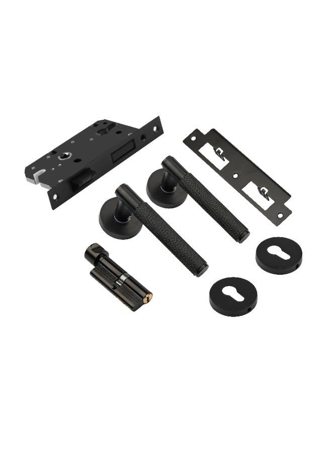 CINCINNO Levitas Premium Aluminium Door Lock Set – Complete Door Handle Kit with Lock Body, Cylinder, Escutcheon, Striker Plate, Keys –Secure&Stylish for Home and Office Doors (Matt Black)  - Image 1