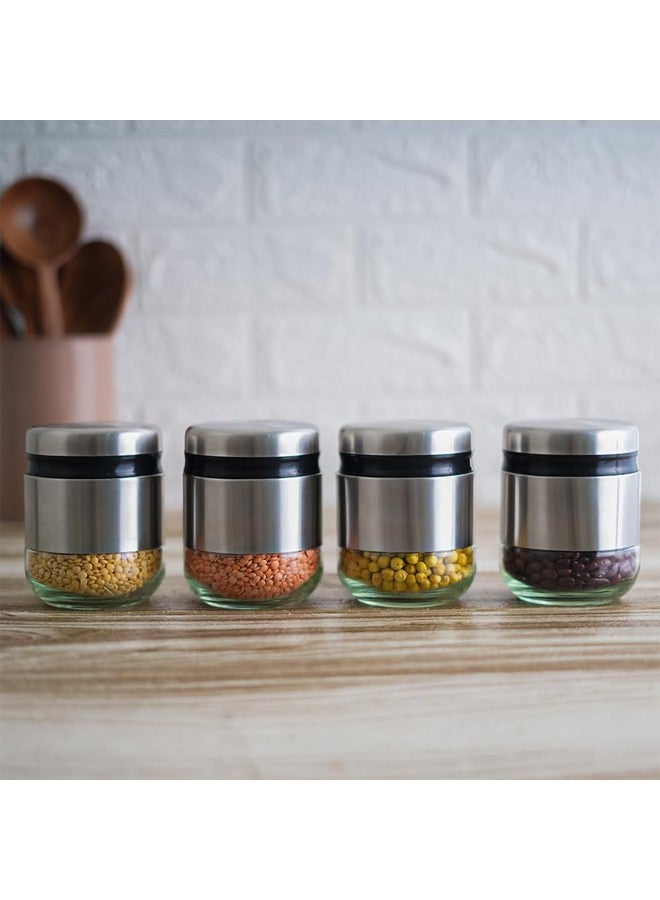 Femora Kitchen Storage Jars Steel Body With See Through Bottom Jar, 350 ML, Pack of 4 - Image 1