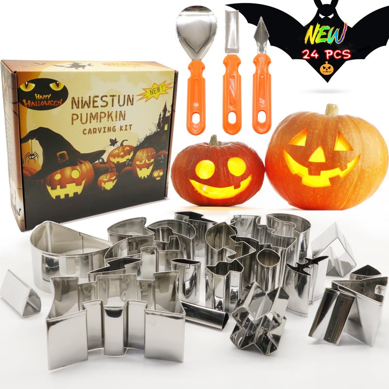 NWESTUN Pumpkin Carving Kit Halloween Pumpkin Carving Tools for Kids Safe Easy DIY Pumpkin Carving Set for Halloween Decoration JackOLanterns Gift for Halloween 24Pcs
