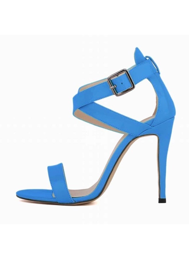Loquat Cut-Out Candy Color Stiletto Sandals 8 cm Blue  - Image 2