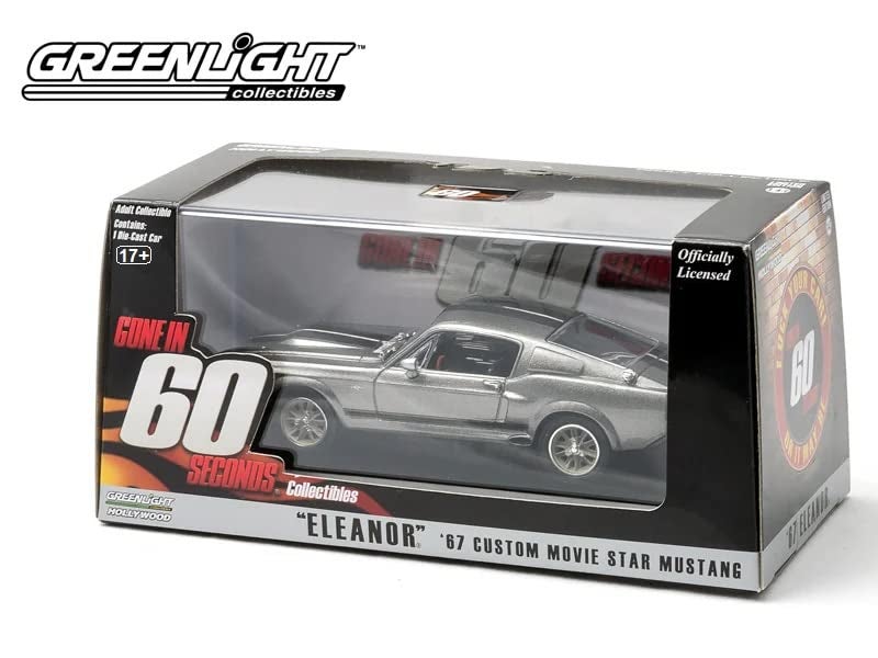 Greenlight 1967 Mustang Eleanor from Gone in 60 Seconds Motion Picture, Gray with Black Stripes 86411 1/43 Scale Diecast Model Toy Car - Image 2