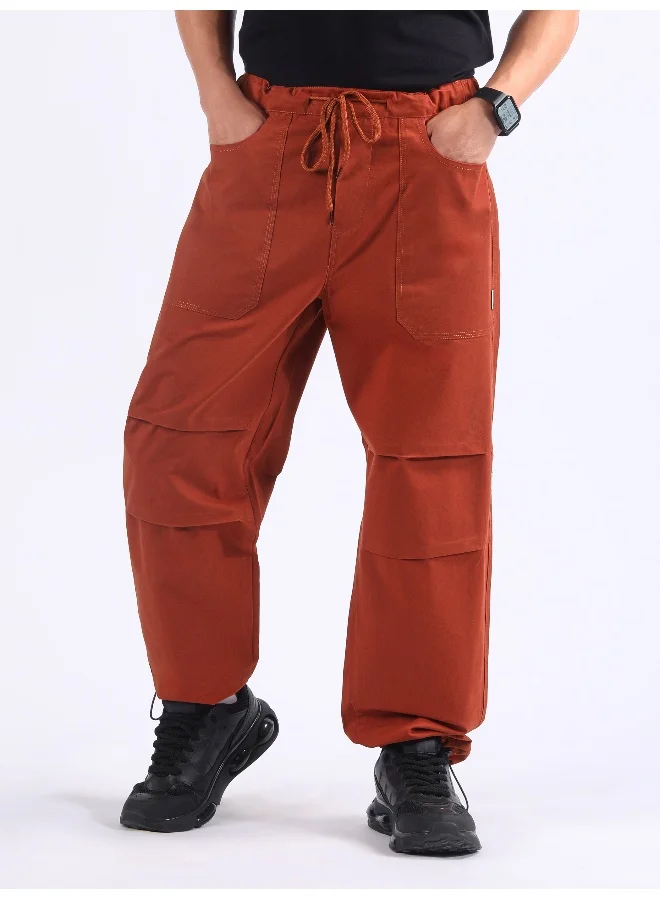 Beyoung Rust Brown Double Pleated Cargo Joggers