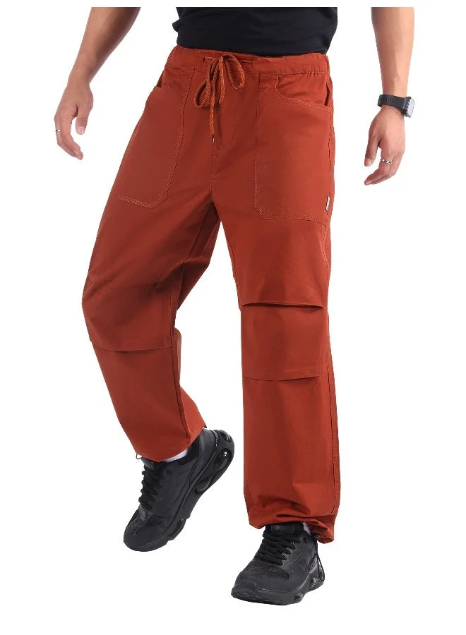 Beyoung Rust Brown Double Pleated Cargo Joggers
