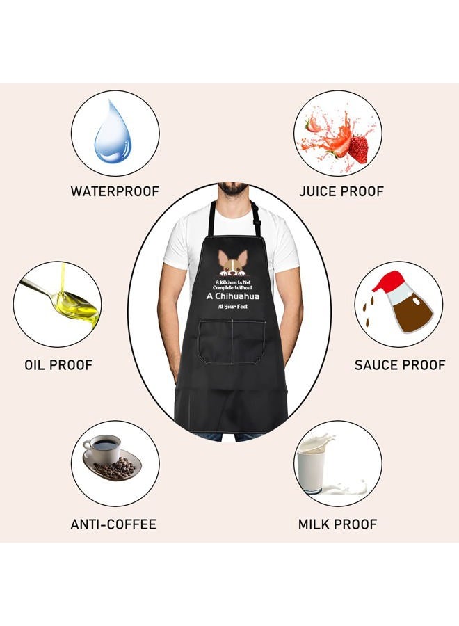 LEVLO Funny Chihuahua Kitchen Apron A Kitchen is Not Complete Without A Chihuahua at Your Feet Kitchen Apron for Dog Dad Mom(Without A Chihuahua) - Image 3
