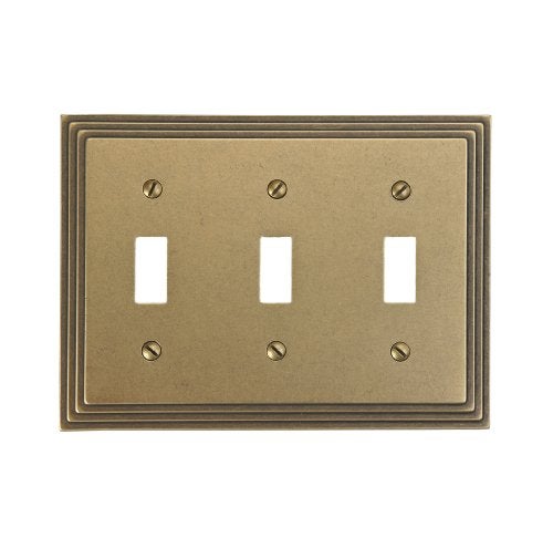AMERELLE 84TTTRB Steps Triple Toggle Cast Metal Wallplate in Rustic Brass - Image 1