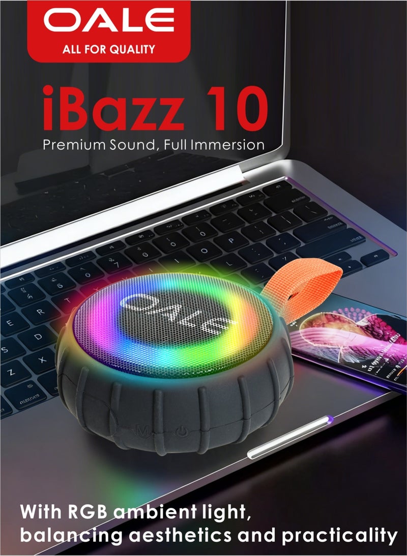 OALE iBazz 10 Portable Bluetooth Speaker, Bluetooth 5.3, IPX6 Waterproof, RGB Lights, FM Radio, Includes Charger & AUX Cable - Image 3