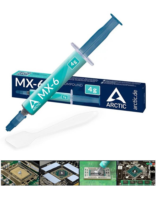 MX-6 الأداء النهائي لصق حراري لجهاز المعالجة المركزية، وحدات التحكم، بطاقات الرسومات، أجهزة الكمبيوتر المحمولة، موصلية حرارية عالية جدا، متانة طويلة، غير موصلة (4g) - Image 1