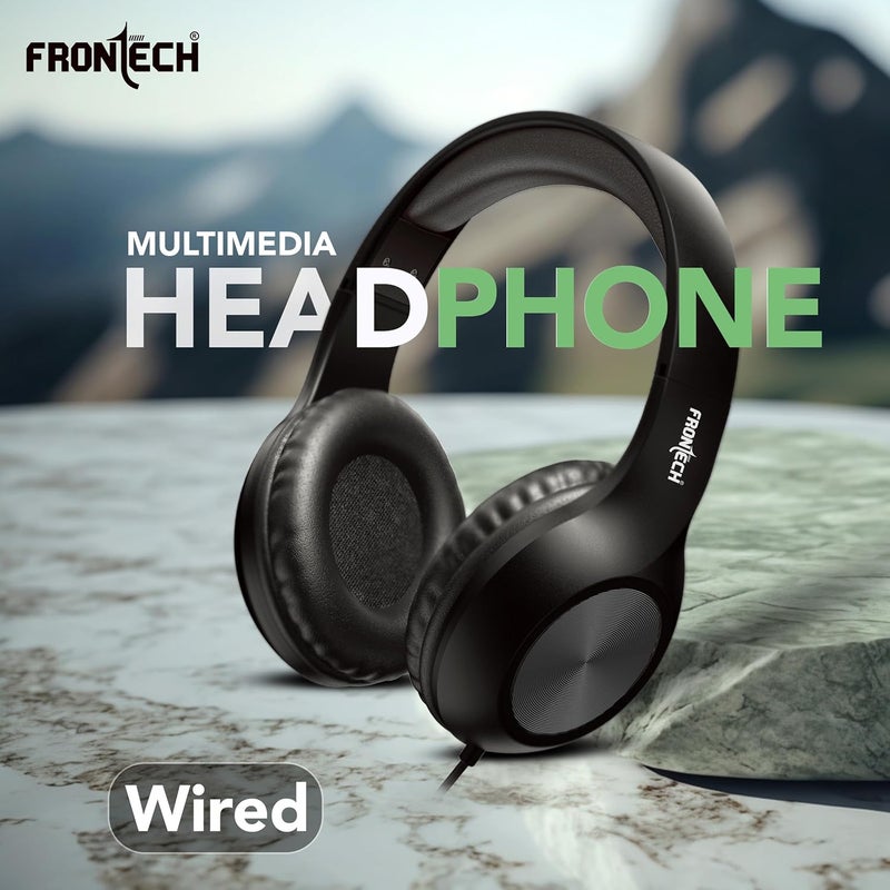 FRONTECH Multimedia Wired Headphone with Mic| Volume Control| Dynamic Sound| Adjustable Height| 40mm Speaker| USB Plug (HF-3451, Black) - Image 2