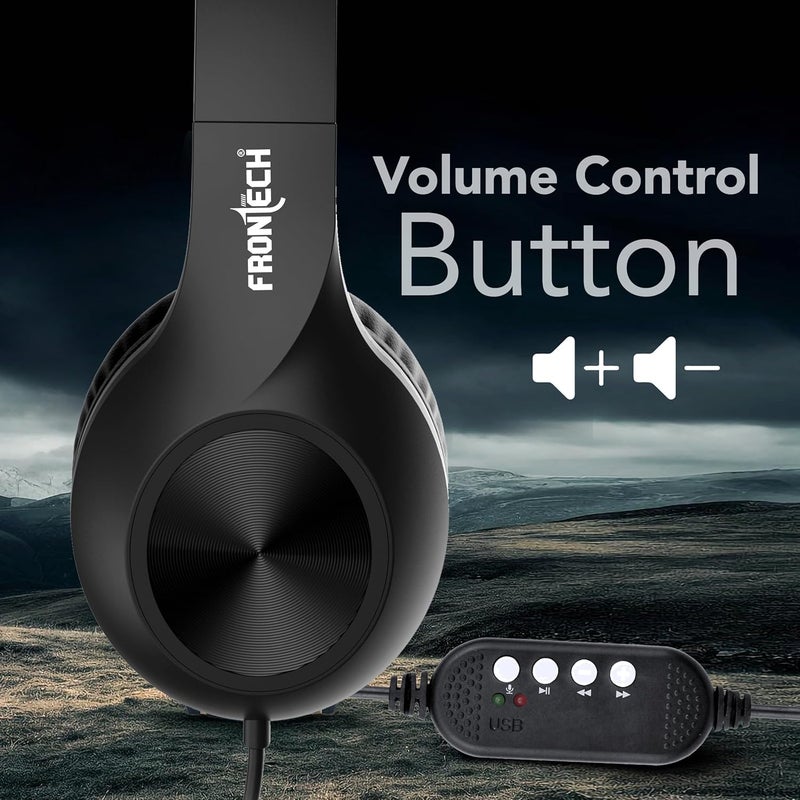 FRONTECH Multimedia Wired Headphone with Mic| Volume Control| Dynamic Sound| Adjustable Height| 40mm Speaker| USB Plug (HF-3451, Black) - Image 5