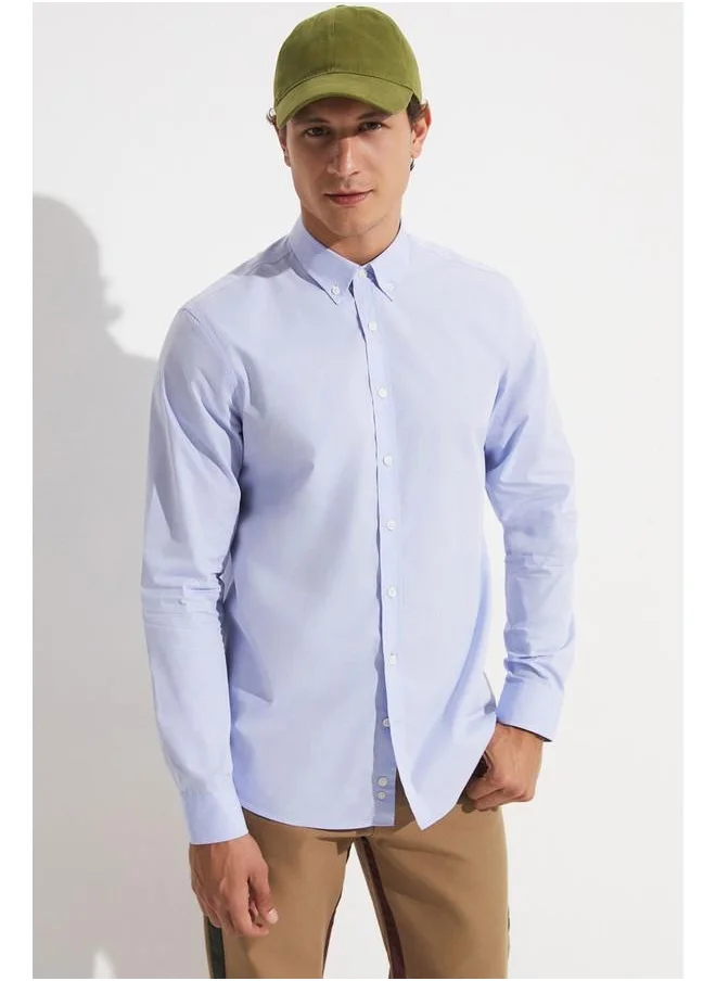 جون June Exclusive Men Long Sleeve Regular Fit Shirt Light Blue