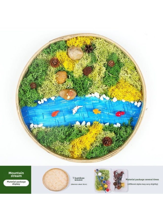 Generic Immortal Moss Painting Material Bag Bamboo Basket Handmade DIY Bamboo Frame Creative Plant Painting Green Plant Photo Frame Warm Field Group Building-Color:❈A4 Photo Frame Mountain Stream❈  - Image 5