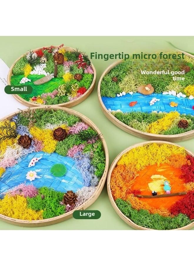 Generic Immortal Moss Painting Material Bag Bamboo Basket Handmade DIY Bamboo Frame Creative Plant Painting Green Plant Photo Frame Warm Field Group Building-Color:❈A4 Photo Frame Mountain Stream❈  - Image 4