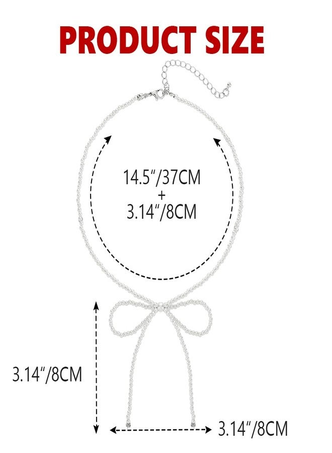 JEAIRTS Pearl Bow-Knot Choker Necklace Beaded Bow Tie Short Necklaces Chain Jewelry for Women (1-White) - Image 3