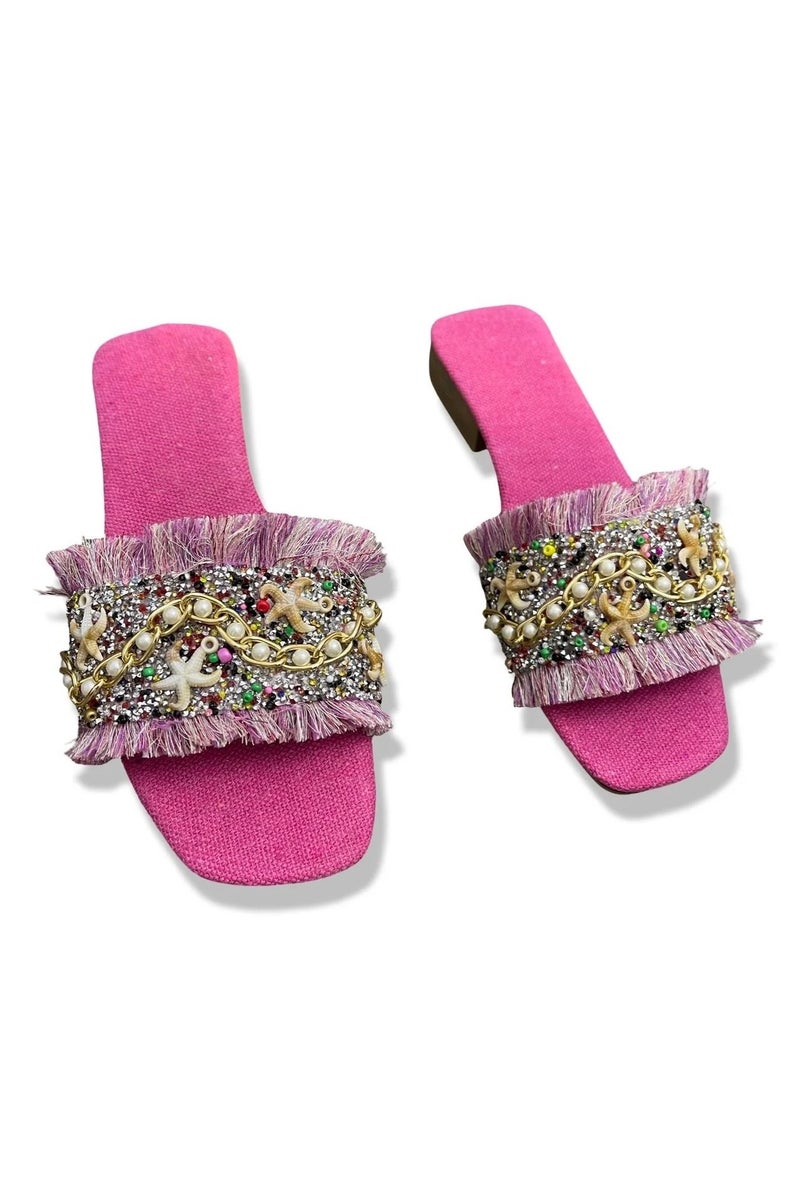 Vbranda A fabric Slipper embroidered at the front with details of the beach atmosphere.SF-68-FUSHIA - Image 4