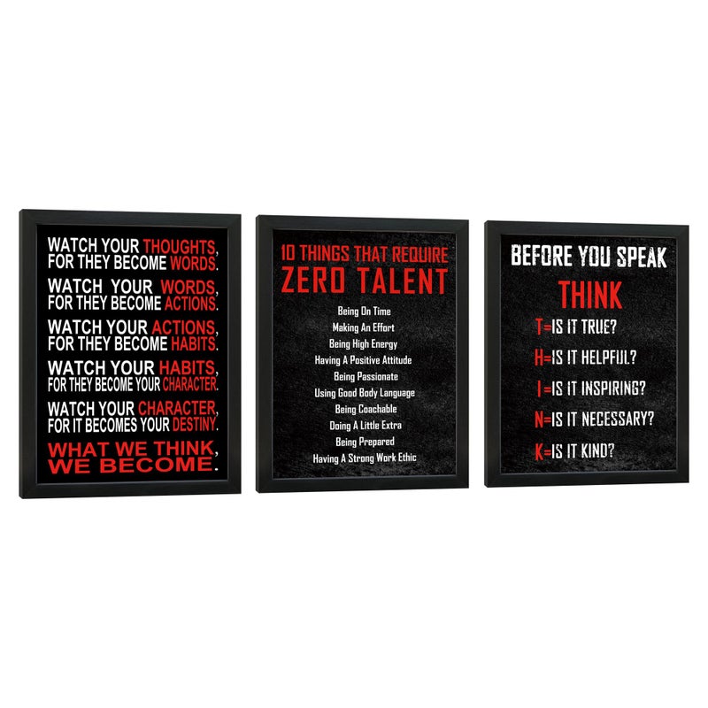 Pyradecor Black Framed Wall Art 3 Panels Motivational Office Positive Quotes Inspirational Poster Canvas Prints for Classroom Living Room Home Decorations - Image 1