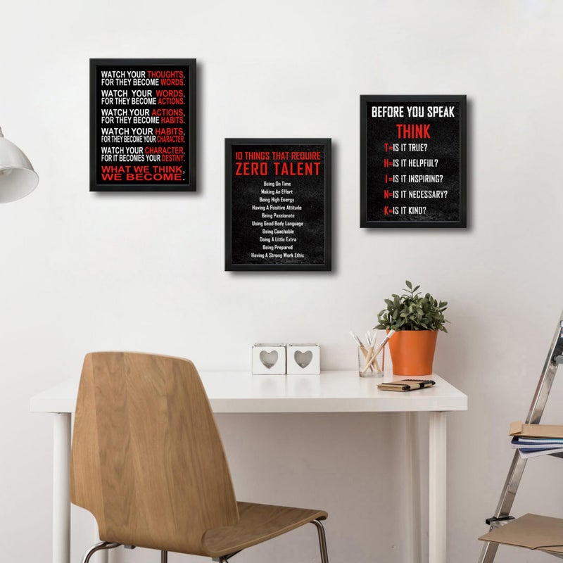 Pyradecor Black Framed Wall Art 3 Panels Motivational Office Positive Quotes Inspirational Poster Canvas Prints for Classroom Living Room Home Decorations - Image 2