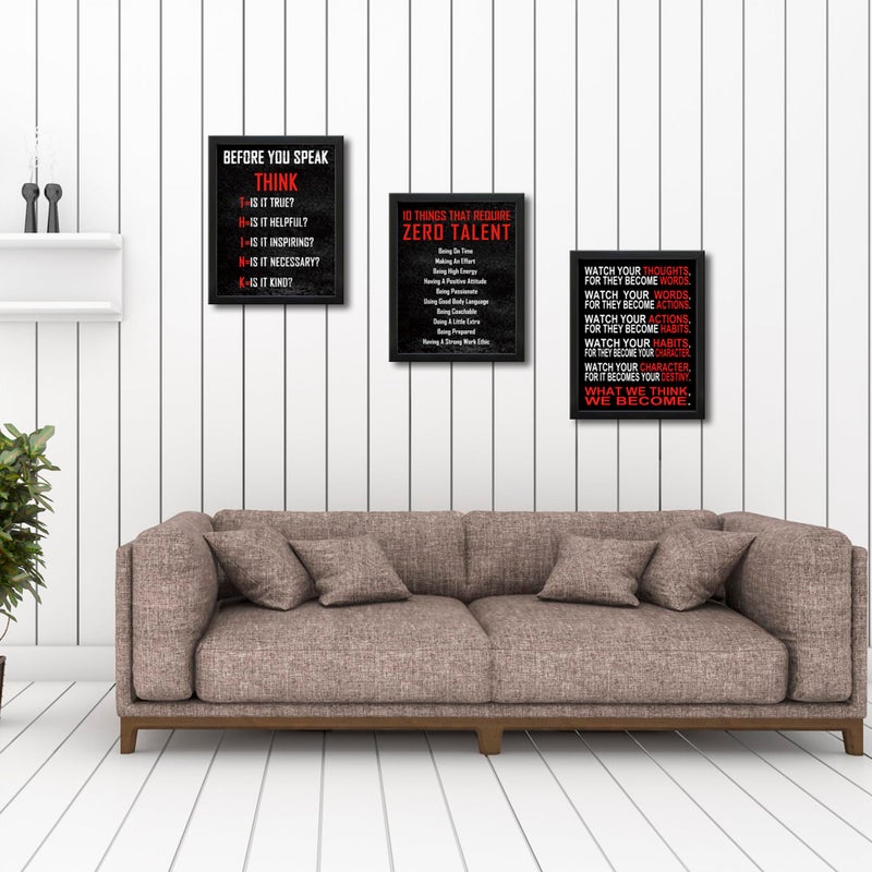 Pyradecor Black Framed Wall Art 3 Panels Motivational Office Positive Quotes Inspirational Poster Canvas Prints for Classroom Living Room Home Decorations - Image 3