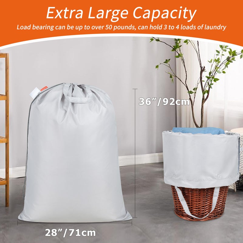 Polecasa Extra Heavy Duty Large Laundry Bag with Sturdy Handles and Drawstring Closure, 28 x 36 inches Storage Bag for Basket, College, Dorm, Travel, Silver - Image 3