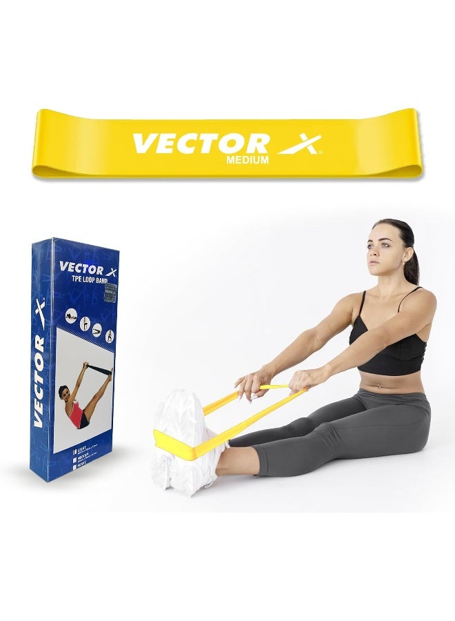 Vector X TPE Resistance Loop Band Yellow – Exercise Bands For Squats, Hip, Legs Home Fitness Stretching Band Size - Medium - Image 1