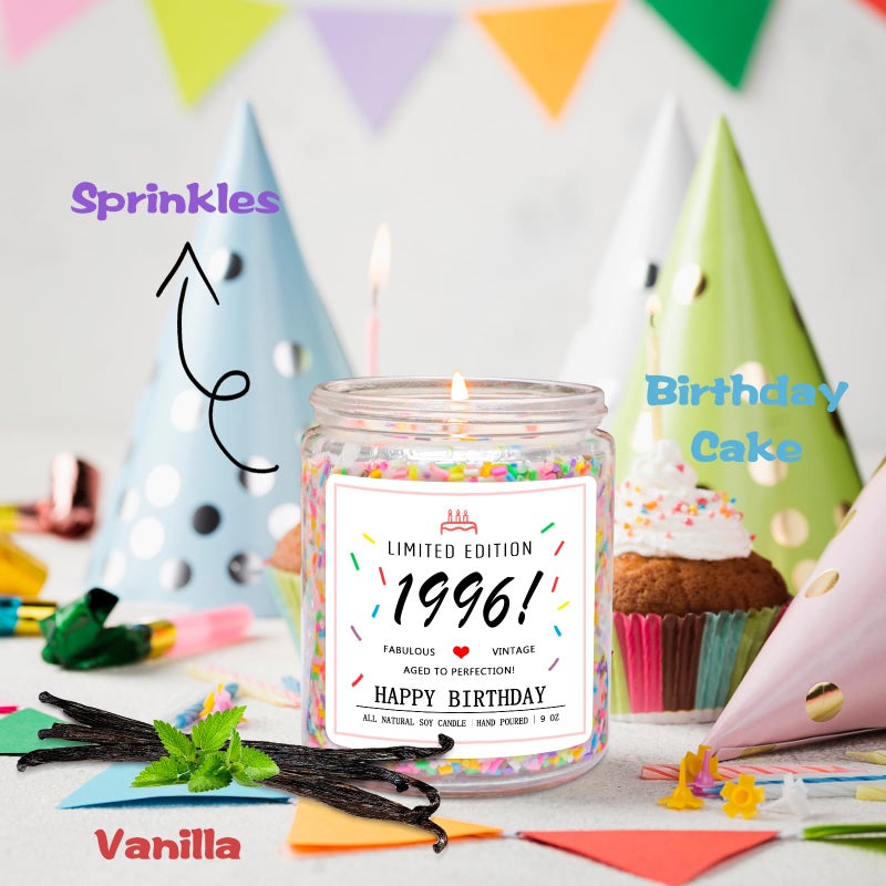 Homsolver 30th Birthday Gifts for Women Her, Decorations Gifts for 30 Year Old Woman, 30th Birthday Candles - Limited Edition 1996 Handmade (Vanilla Birthday Cake Scent with Sprinkles) - Image 2
