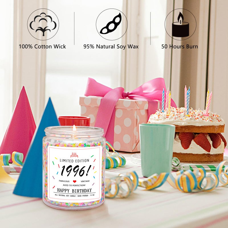 Homsolver 30th Birthday Gifts for Women Her, Decorations Gifts for 30 Year Old Woman, 30th Birthday Candles - Limited Edition 1996 Handmade (Vanilla Birthday Cake Scent with Sprinkles) - Image 3