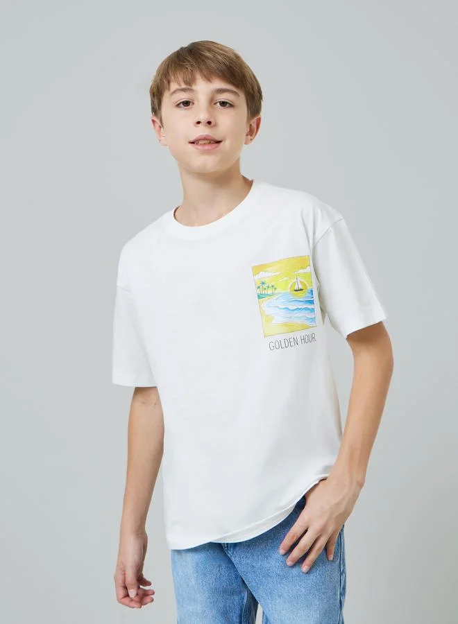 Styli Kids Graphic Print Oversized T-Shirt and Jeans Set