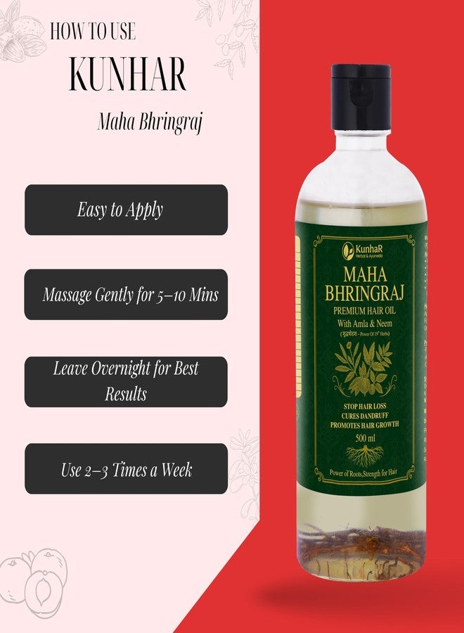 KunhaR Maha Bhringraj Premium Hair Oil with Amla & Neem - 500 ml (Pack of 1) - Reduces Hair Fall, Cures Dandruff, Promotes Hair Growth - Ayurvedic Herbal Formula - Power of Roots - Image 5